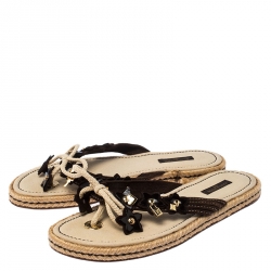 مملوكة مسبقًا صندل فلات اسبادريل لوي فيتون مزخرف بدلايه سويدي و جلد بني مقاس 39.5