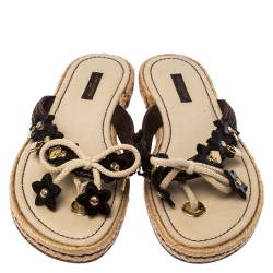 مملوكة مسبقًا صندل فلات اسبادريل لوي فيتون مزخرف بدلايه سويدي و جلد بني مقاس 39.5