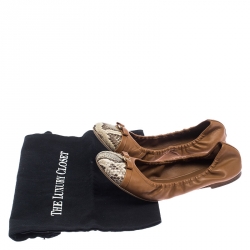 مملوكة مسبقًا حذاء باليرينا فلات لوي فيتون ايلبا مقدمة بيج جلد و جلد ثعبان بني فاتح و بيج مقاس 37 