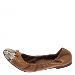 مملوكة مسبقًا حذاء باليرينا فلات لوي فيتون ايلبا مقدمة بيج جلد و جلد ثعبان بني فاتح و بيج مقاس 37 