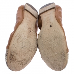 مملوكة مسبقًا حذاء باليرينا فلات لوي فيتون ايلبا مقدمة بيج جلد و جلد ثعبان بني فاتح و بيج مقاس 37 