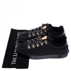 Louis Vuitton Black Nubuck and Fur Trim Lace Up Sneakers Size 40