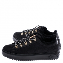 Louis Vuitton Black Nubuck and Fur Trim Lace Up Sneakers Size 40