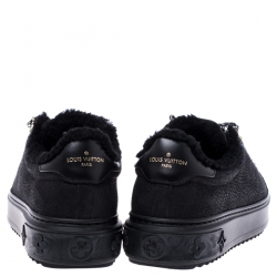 Louis Vuitton Black Nubuck and Fur Trim Lace Up Sneakers Size 40