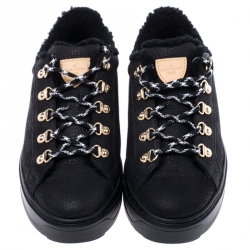 Louis Vuitton Black Nubuck and Fur Trim Lace Up Sneakers Size 40