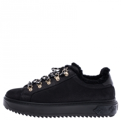 Louis Vuitton Black Nubuck and Fur Trim Lace Up Sneakers Size 40
