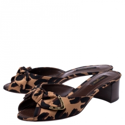 مملوكة مسبقًا صندل لوي فيتون ستيفين سبروس كعب سميك قماش مطبوع نقشة الفهد مقاس 37