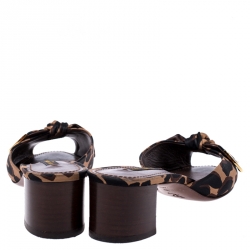 مملوكة مسبقًا صندل لوي فيتون ستيفين سبروس كعب سميك قماش مطبوع نقشة الفهد مقاس 37