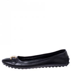 Pre Owned حذاء باليرينا فلات لوي فيتون مزين شعار الماركة جلد أسود مقاس 38.5