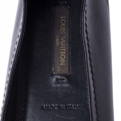 Pre Owned حذاء باليرينا فلات لوي فيتون مزين شعار الماركة جلد أسود مقاس 38.5