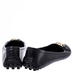 Pre Owned حذاء باليرينا فلات لوي فيتون مزين شعار الماركة جلد أسود مقاس 38.5