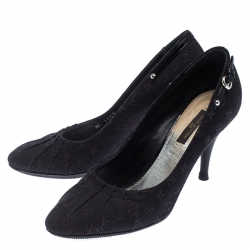 Pre Owned حذاء كعب عالي لوي فيتون ميني لين ميوسوتيس كانفاس مونوغرامي أسود مقاس 36