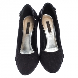 Pre Owned حذاء كعب عالي لوي فيتون ميني لين ميوسوتيس كانفاس مونوغرامي أسود مقاس 36