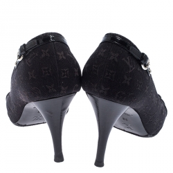 Pre Owned حذاء كعب عالي لوي فيتون ميني لين ميوسوتيس كانفاس مونوغرامي أسود مقاس 36