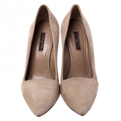 Pre Owned Louis Vuitton Beige Suede Pointed Toe Pumps Size 36
