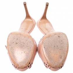 Pre Owned Louis Vuitton Peach Patent Leather Monogram Cutout Mules Size 38