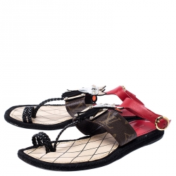Pre Owned صندل فلات لوي فيتون ماجيك سبيل تريبال ماسك جلد و كانفاس متعدد الألوان مقاس 37.5