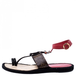 Pre Owned صندل فلات لوي فيتون ماجيك سبيل تريبال ماسك ج لد و كانفاس متعدد الألوان مقاس 37.5