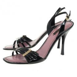مملوكة مسبقًا Louis Vuitton Black Patent Slingback Sandals Size 39.5