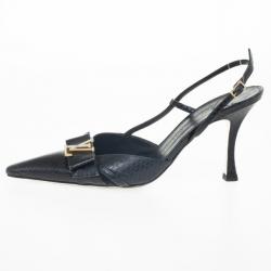 Pre Owned Louis Vuitton Black Embossed Pointed Toe Slingback Sandals Size 39.5