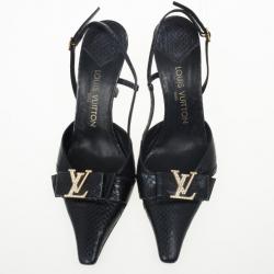 Pre Owned Louis Vuitton Black Embossed Pointed Toe Slingback Sandals Size 39.5