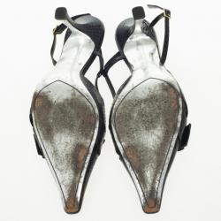 Pre Owned Louis Vuitton Black Embossed Pointed Toe Slingback Sandals Size 39.5