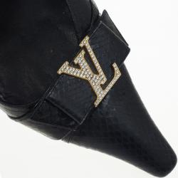 Pre Owned Louis Vuitton Black Embossed Pointed Toe Slingback Sandals Size 39.5