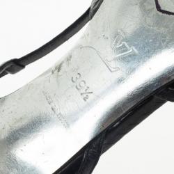 Pre Owned Louis Vuitton Black Embossed Pointed Toe Slingback Sandals Size 39.5