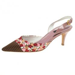 Pre Owned Louis Vuitton Floral Print Pointed Toe Slingback Sandals Size 40