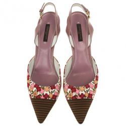 Pre Owned Louis Vuitton Floral Print Pointed Toe Slingback Sandals Size 40
