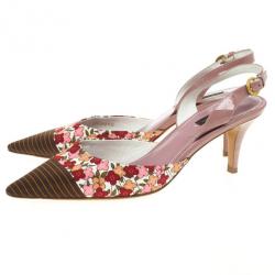 Pre Owned Louis Vuitton Floral Print Pointed Toe Slingback Sandals Size 40