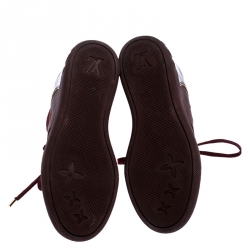 Pre Owned Louis Vuitton Burgundy Monogram Suede And Leather Cliff Top Sneakers Wedge Size 36