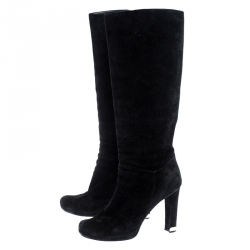 Pre Owned Louis Vuitton Black Suede Mid Calf Boots Size 38.5