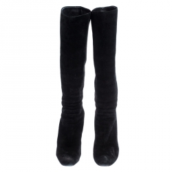 Pre Owned Louis Vuitton Black Suede Mid Calf Boots Size 38.5