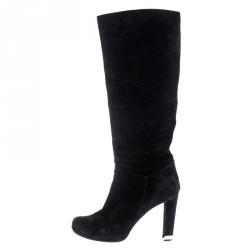 Pre Owned Louis Vuitton Black Suede Mid Calf Boots Size 38.5