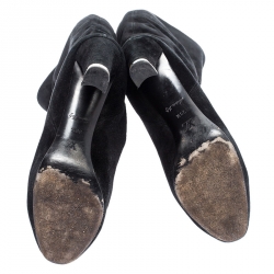 Pre Owned Louis Vuitton Black Suede Mid Calf Boots Size 38.5