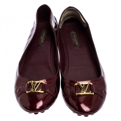 Pre Owned حذاء باليرينا فلات أوكسفورد لوي فيتون جلد لامع عنابي مقاس 38.5