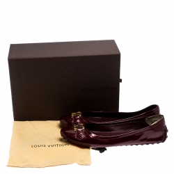 Pre Owned حذاء باليرينا فلات أوكسفورد لوي فيتون جلد لامع عنابي مقاس 38.5