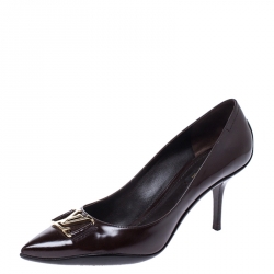 Pre Owned حذاء كعب عالي لوي فيتون مقدمة مدببة جلد أسود مقاس 37