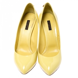 Pre Owned حذاء كعب عالي لوي فيتون او ريالي! مقدمة مفتوحة نعل سميك جلد لامع أصفر مقاس 39.5