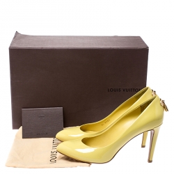 Pre Owned حذاء كعب عالي لوي فيتون او ريالي! مقدمة مفتوحة نعل سميك جلد لامع أصفر مقاس 39.5