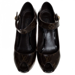 مملوكة مسبقًا حذاء كعب عالي لوي فيتون ريتوال ماري جان مقدمة مفتوحة كانفاس مونوغرامي مقاس 36