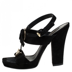 Pre Owned Louis Vuitton Black Suede Medallion Sandals Size 39.5