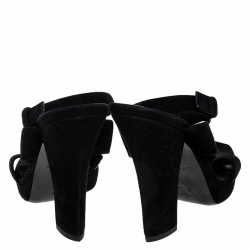 Pre Owned Louis Vuitton Black Suede Medallion Sandals Size 39.5