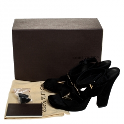 Pre Owned Louis Vuitton Black Suede Medallion Sandals Size 39.5