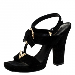 Pre Owned Louis Vuitton Black Suede Medallion Sandals Size 39.5