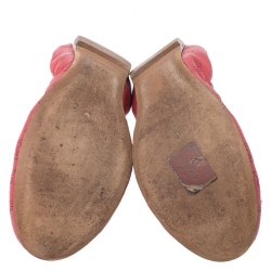 Pre Owned Louis Vuitton Red Monogram Mahina Leather Bow Scrunch Ballet Flats Size 37.5