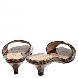 مملوكة مسبقًا صندل سلايد لوي فيتون جلد بني لامع ايبني داميه بني و بيج مقاس 37