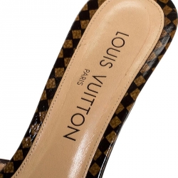 مملوكة مسبقًا صندل سلايد لوي فيتون جلد بني لامع ايبني داميه بني و بيج مقاس 37