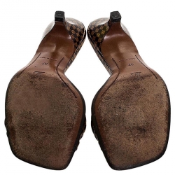 مملوكة مسبقًا صندل سلايد لوي فيتون جلد بني لامع ايبني داميه بني و بيج مقاس 37